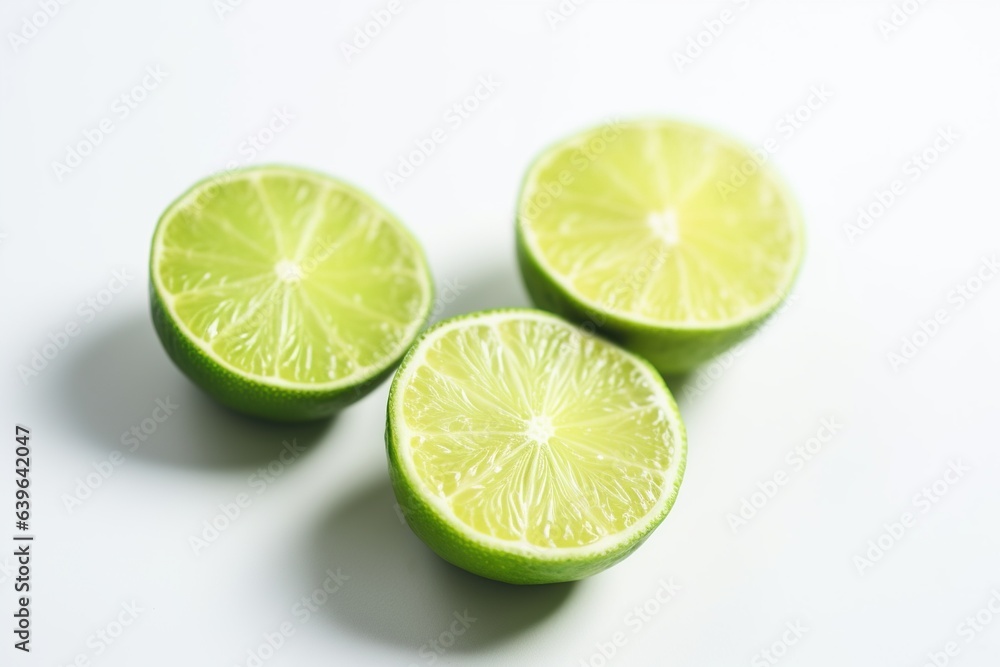 Cut citrus fruits on white background limes