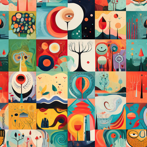 Cute childish abstract collage repeat pattern kids art