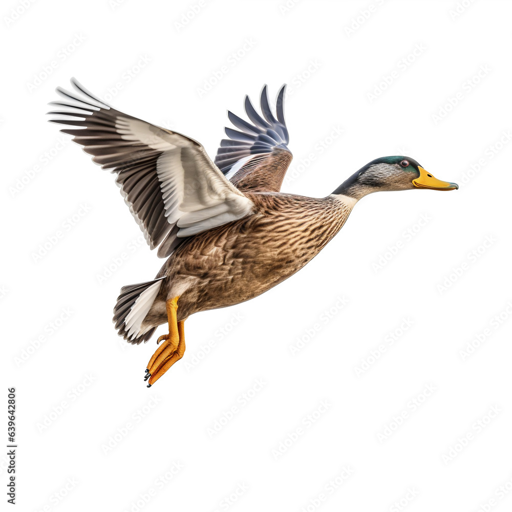 Canard colvert en vol (Anas platyrhynchos Linnaeus) avec transparence, sans background Canard colvert en vol (Anas platyrhynchos Linnaeus) avec transparence, sans background