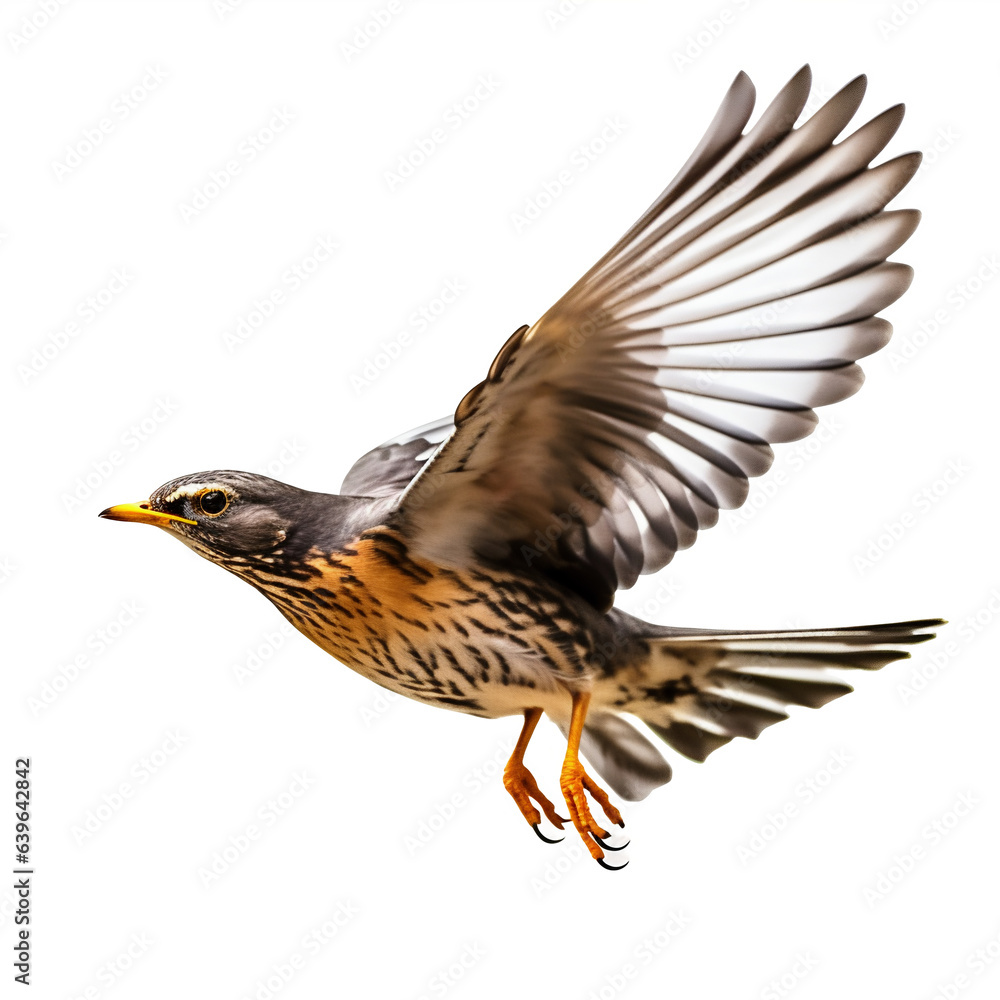 Obraz premium Merle noir en vol (Turdus merula) avec transparence, sans background
