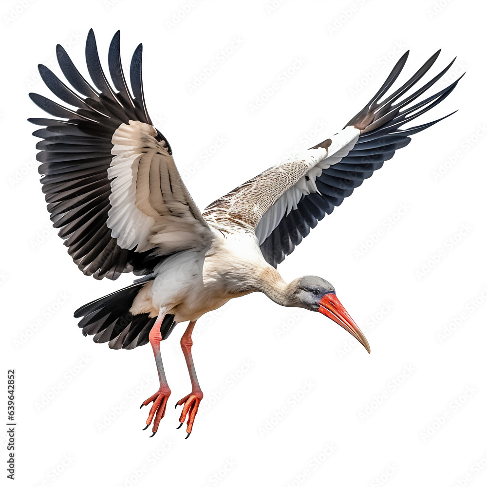 Naklejka premium Cigogne blanche en vol (Ciconia ciconia) avec transparence, sans background