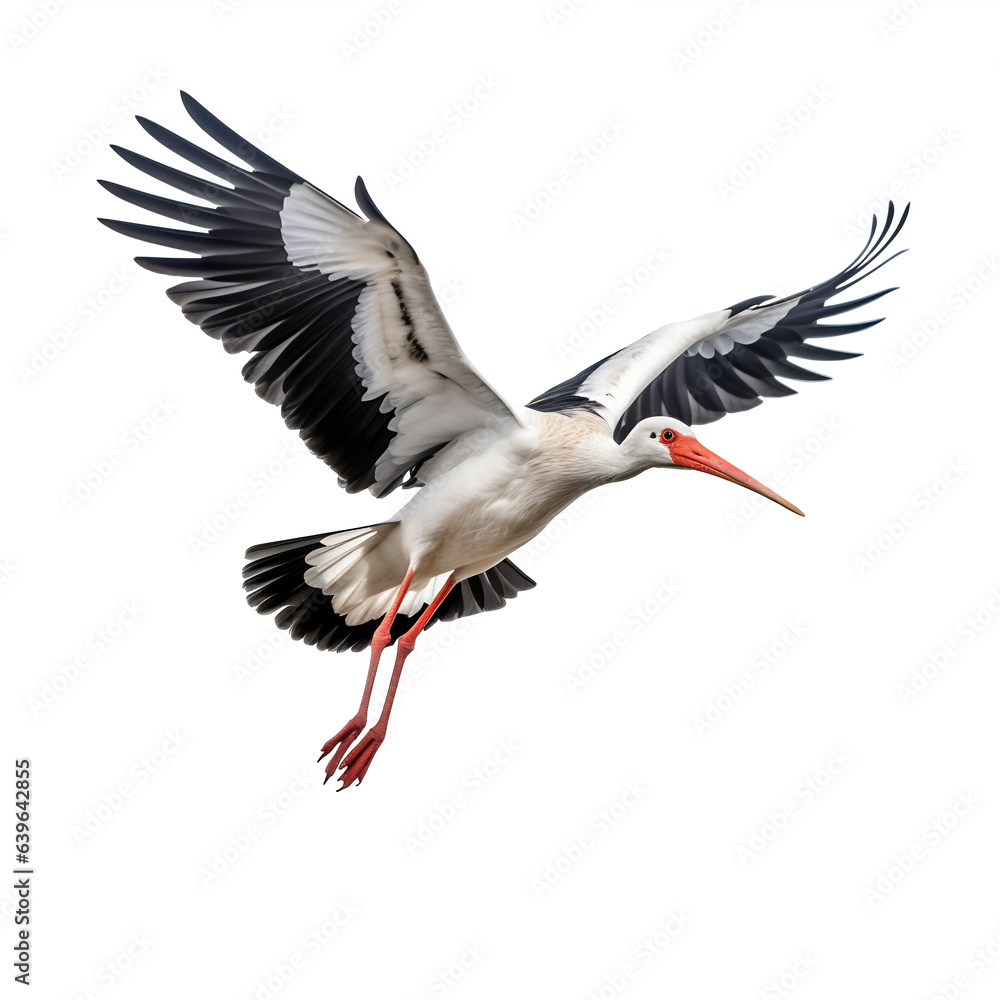 Obraz premium Cigogne blanche en vol (Ciconia ciconia) avec transparence, sans background