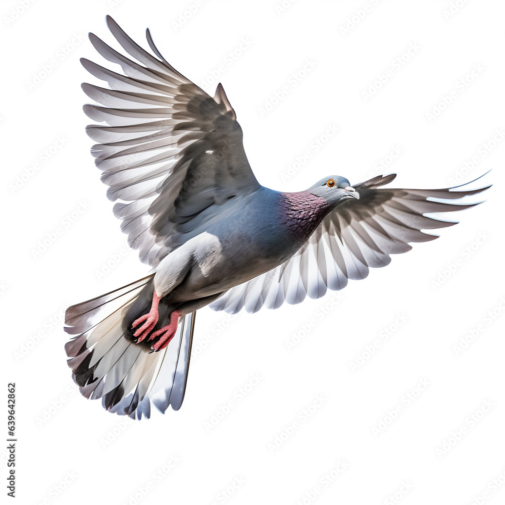 Pigeon ramier en vol (Columbidae) avec transparence, sans background - obrazy, fototapety, plakaty 