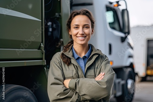 Caucasian Woman Industrial Truck Operator Background Very Pretty Generative AI