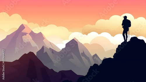 Nature landscape with mountain and sun in paper cut style. Traveler illustration craft paper art.