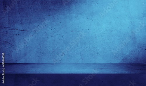 minimal abstract blue concrete background with light for product presentation. shadow and light from windows on cyan rustic plaster wall. blue studio backdrop. dramatic, blue modulations.
