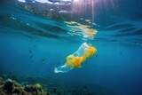 plastic bag and trash in the ocean pollution