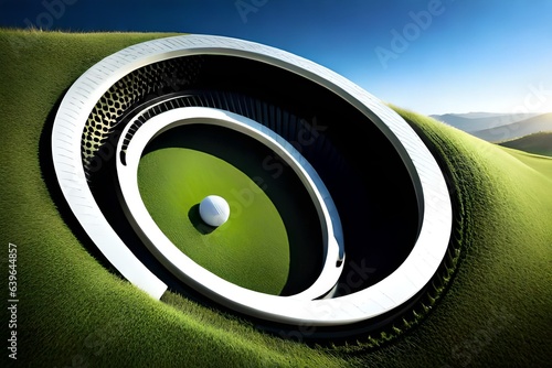 Super slow motion of golf ball falls into the hole at the camera, view inside...