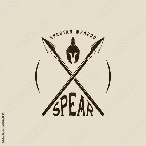 cross of spear logo vector vintage illustration template icon graphic design. helmet of spartan and weapon sign or symbol for business or sport concept with retro typography style