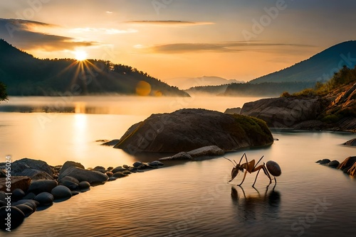 sunset over the lake