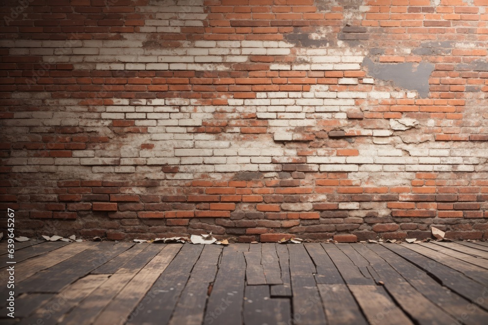 Fototapeta premium old room with brick wall, vintage background.