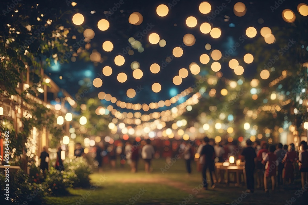 Abstract Blurred image of Night Festival in garden with bokeh for background usage - obrazy, fototapety, plakaty 