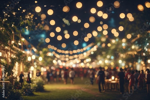 Abstract Blurred image of Night Festival in garden with bokeh for background usage