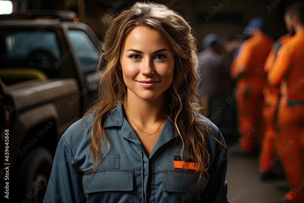 Caucasian Female Mechanic Backdrop Very Happy Generative AI