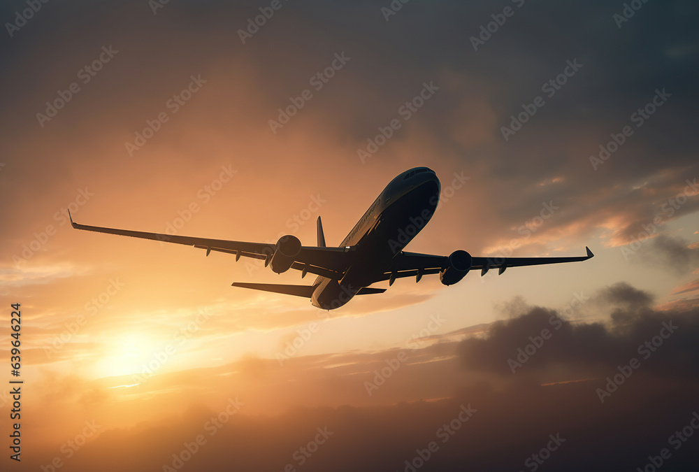 airplane flying in the sky and clouds sunlight airplane flying in the sky and clouds sunlight