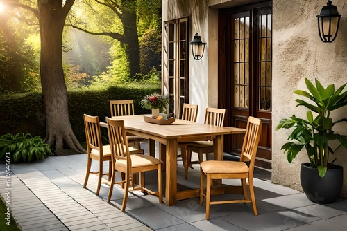 table and chairs in a garden