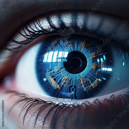 Perfect blue eye macro in a sterile environment and perfect vision in high resolution. The vision of the future and healthy life concept. Generative AI