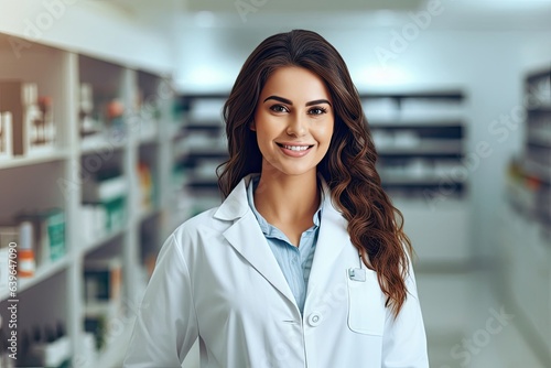 Caucasian Woman Pharmacist Backdrop Extremely Gorgeous Generative AI