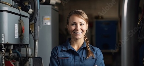 Caucasian Woman Plumber Background Very Attractive Generative AI