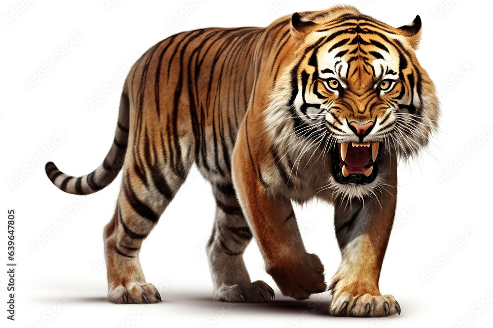 Fototapeta premium Fierce Royal Tiger isolated on white background