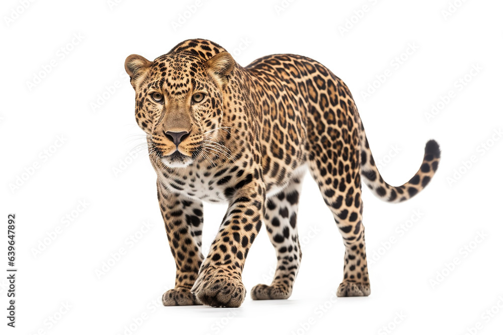 Obraz premium Fierce Panthera pardus isolated on white background