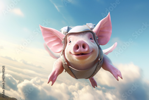 Cute pig flying with goggle photo