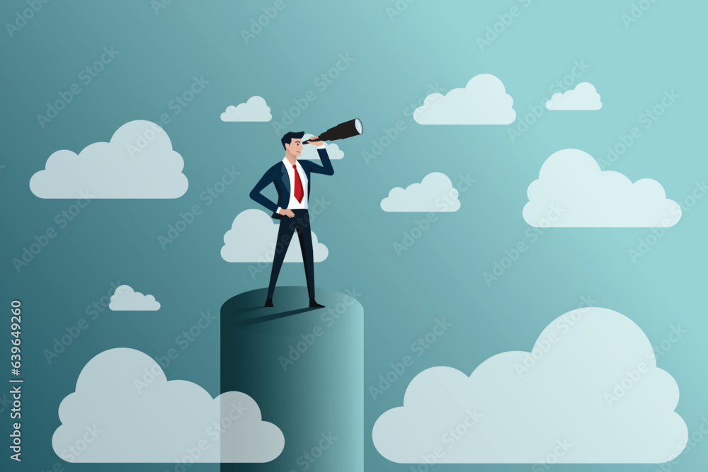 Businessman standing on the top, discover, vision, Concept business vector illustration.