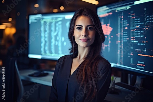 Caucasian Female Software Developer Background Very Pretty Generative AI