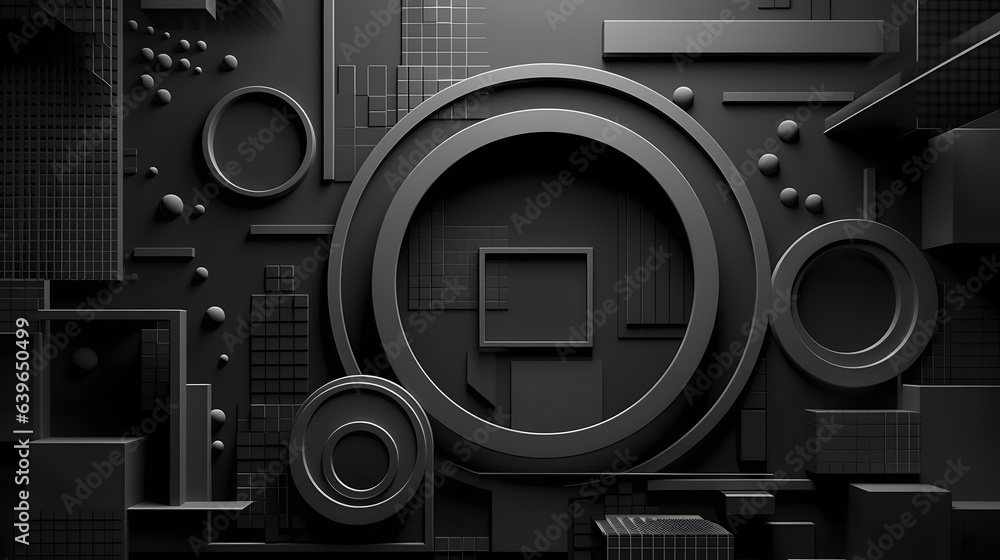 Fototapeta premium Black dark Paper cut art, folded geometric shapes, abstract background