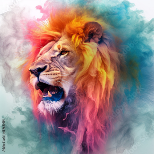 Multicolored Fantasy Wild Lion in Abstract