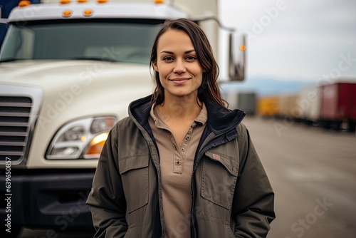 Caucasian Woman Truck Driver Backdrop Good Looking Generative AI