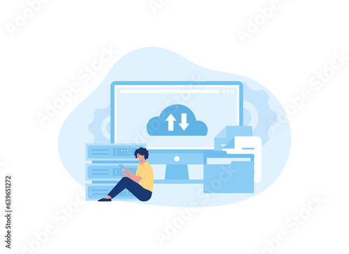 Moving data to cloud storage concept flat illustration