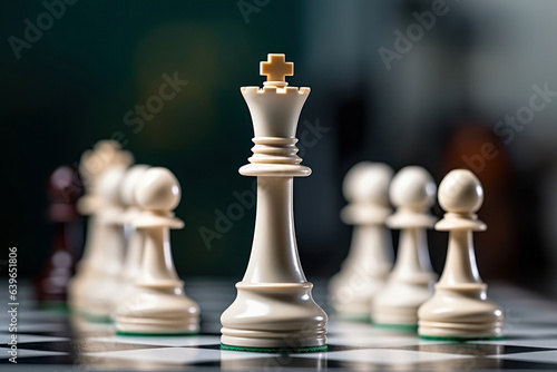 chess standing King confront of the chess team to challenge concepts of leadership and business strategy management and leadership