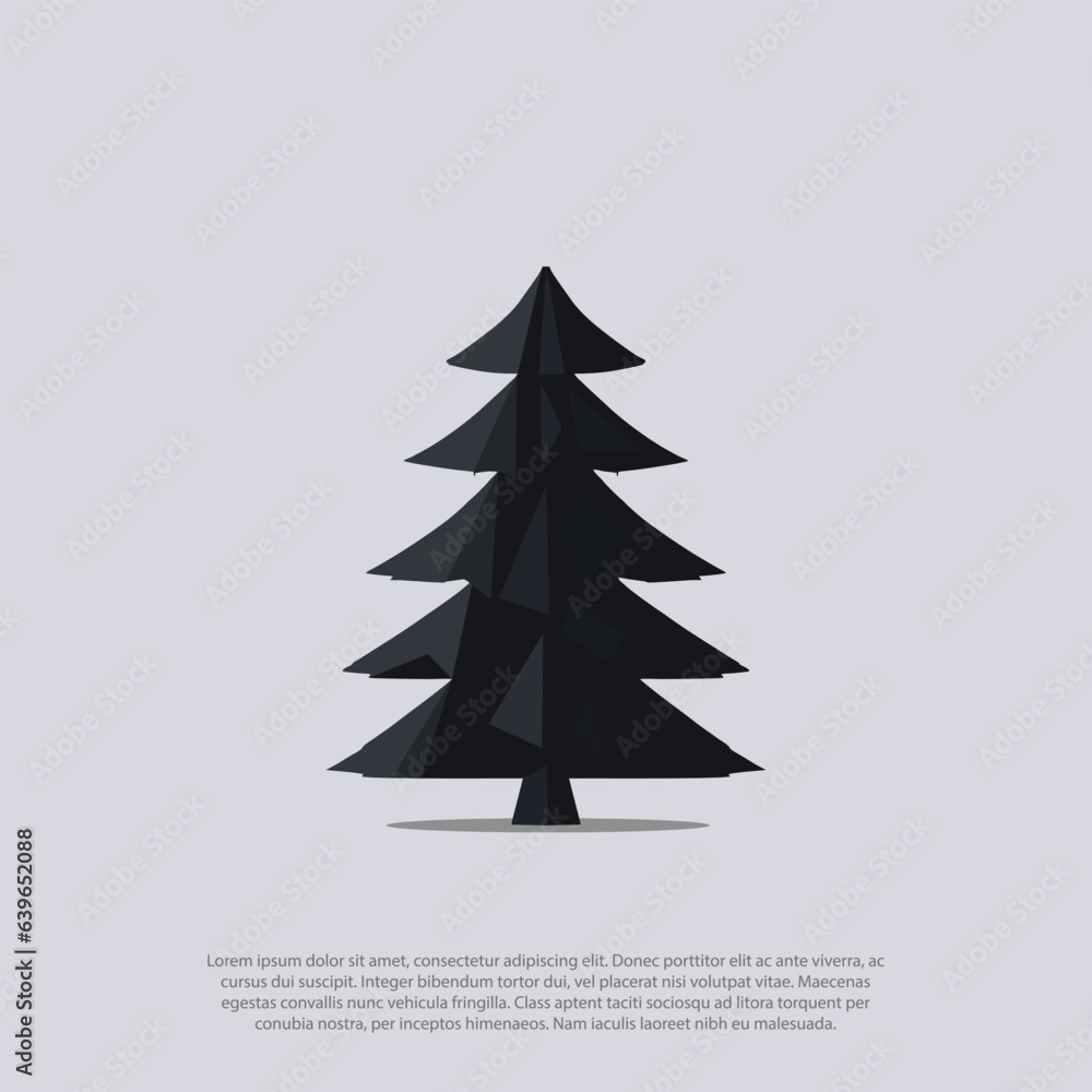 Low poly, geometric black and white Christmas pine tree. Vector logo illustration 