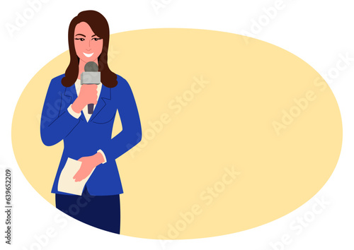 Clipart features a professional woman reporter holding a microphone, with copy space for your text
