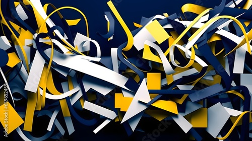 Golden blue Paper cut art, folded geometric shapes, abstract background