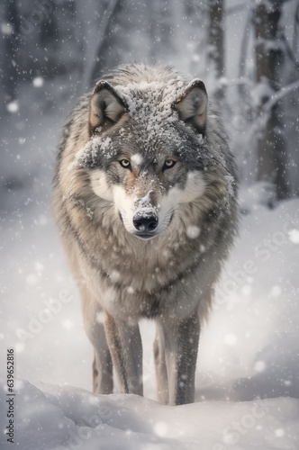 a wolf walking in a snowy forest, close up photo © MAXXIMA Graphica