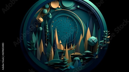 Wallpaper Mural Golden green Paper cut art, folded geometric shapes, abstract background Torontodigital.ca