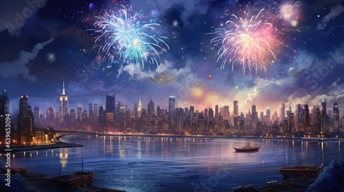 Wallpaper Mural Fireworks on the city of skyline night view beautiful photography Torontodigital.ca