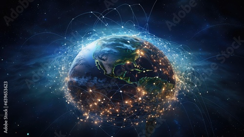 Connectivity Networking Technology Earth and World Map Spread on the world