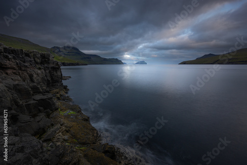 sunset on the cliffs near Leynar, Faroe Islands