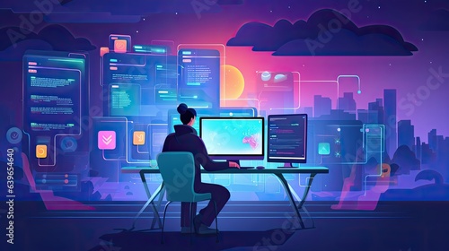 Web Developer Engineer Coding Full Stack developer computer person 2d illustration