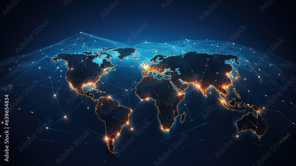 Connectivity through world world map networking technology illustration - obrazy, fototapety, plakaty 