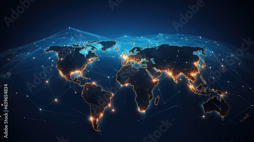Connectivity through world world map networking technology illustration #639654834