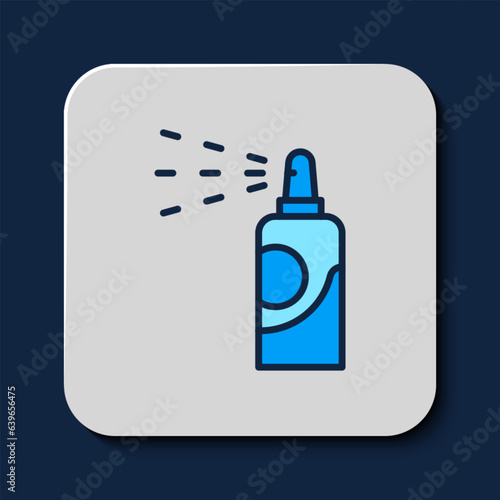 Filled outline Spray can for hairspray, deodorant, antiperspirant icon isolated on blue background. Vector