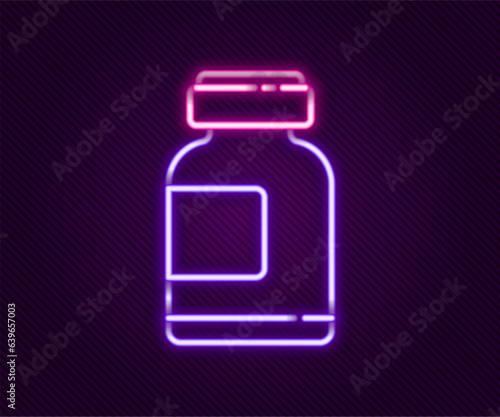 Glowing neon line Sports nutrition bodybuilding proteine power drink and food icon isolated on black background. Colorful outline concept. Vector