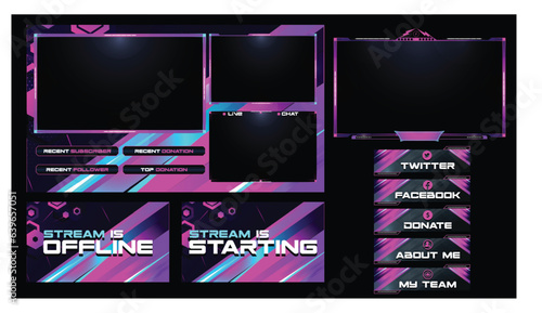 Twitch stream overlay package including facecam overlay, offline, starting soon, twitch panels