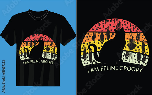 Funny Retro Vintage Cat T-shirt Design and vector I'm feline groovy