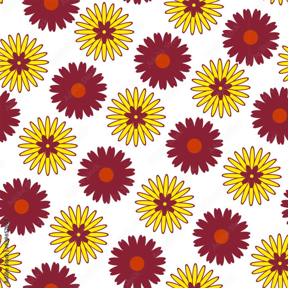 Vector pattern of orange and yellow flowers. Autumn ornament, seamless pattern for tablecloths and covers. Vector pattern of orange and yellow flowers. Autumn ornament, seamless pattern for tablecloths and covers.