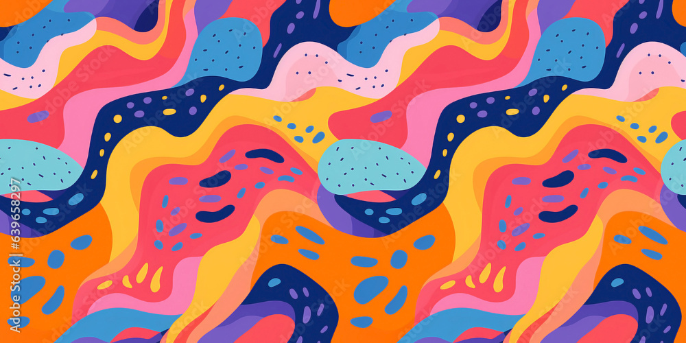 Seamless pattern, colorful abstract shapes. Concept: Bold graphic patterns.